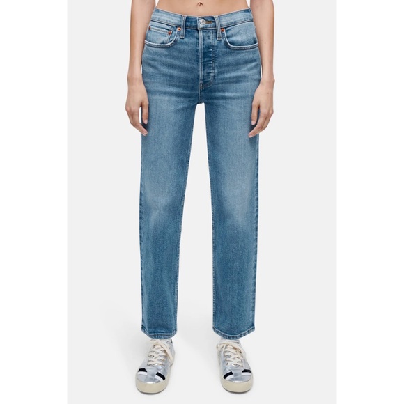 Re/Done Denim - RE/DONE • 70s High Rise Stove Pipe Straight Leg Denim Jeans in Western Blue